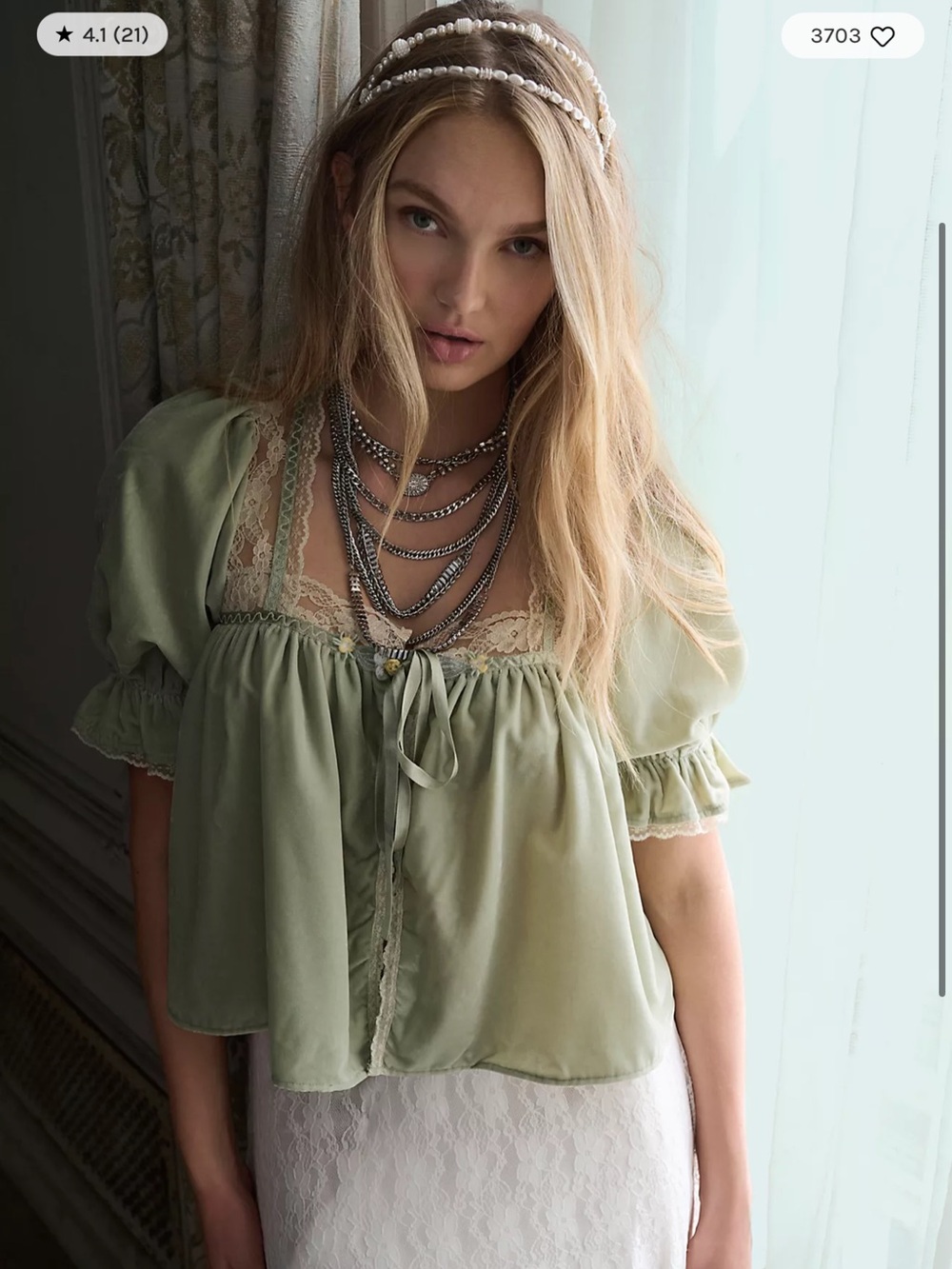 Free People Let's Voyage Velvet Rosebuds Lace Trims Vintage Top L